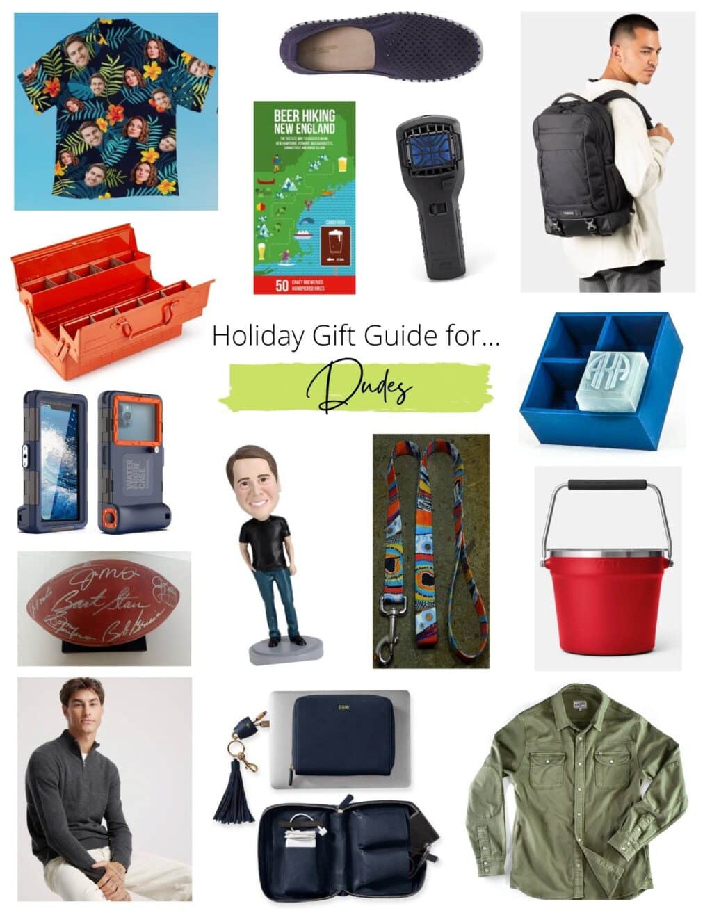 Collaged image of gift ideas for men.
