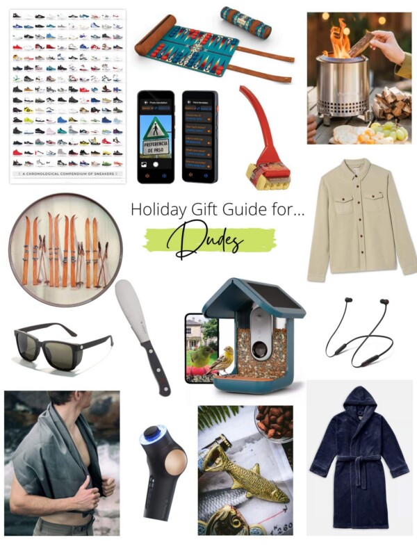 A collage of different gift ideas for men.