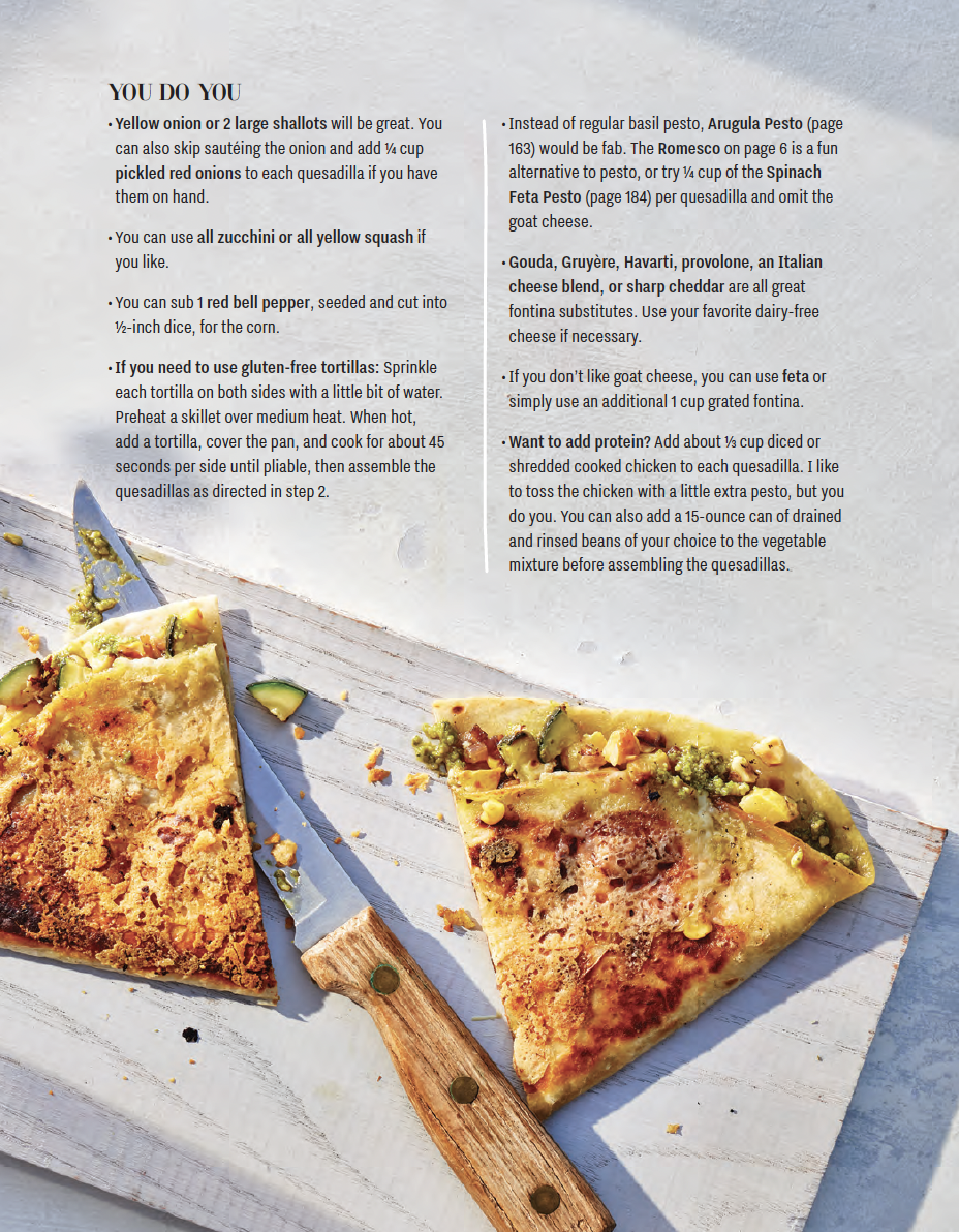 Sample substitution section for Summer Vegetable Quesadillas from You Do You by Serena Wolf